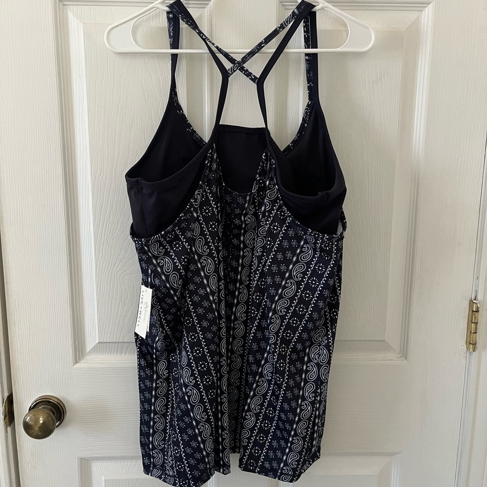 Live Well Active Navy and White Patterned Swim Top - Picture 2 of 4
